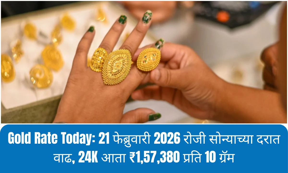 Gold Rate Today: 21 फेब्रुवारी 2026 रोजी सोन्याच्या दरात वाढ, 24K आता ₹1,57,380 प्रति 10 ग्रॅम