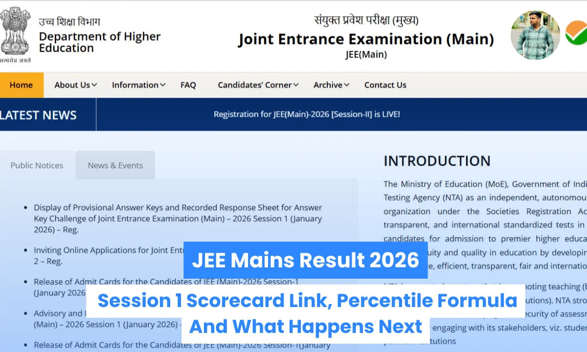 JEE Mains Result 2026: Session 1 Scorecard Link, Percentile Formula And What Happens Next